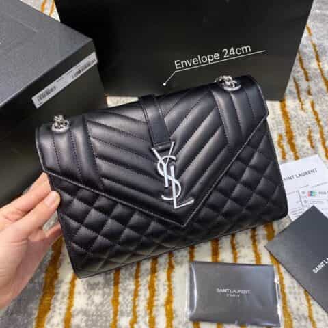Saint laurent Ysl Envelope 24 Bag 487206黑色鱼子酱银扣