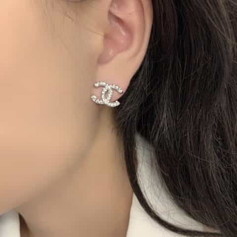 新款 CHANEL香奈儿双c满钻耳钉耳环
