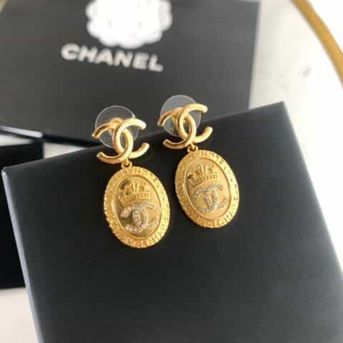 新款 CHANEL香奈儿金色双c皇冠耳钉耳环