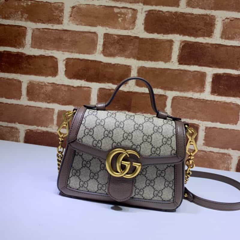 GUCCI古驰双G帆布棕色皮革手提单肩斜挎包547260