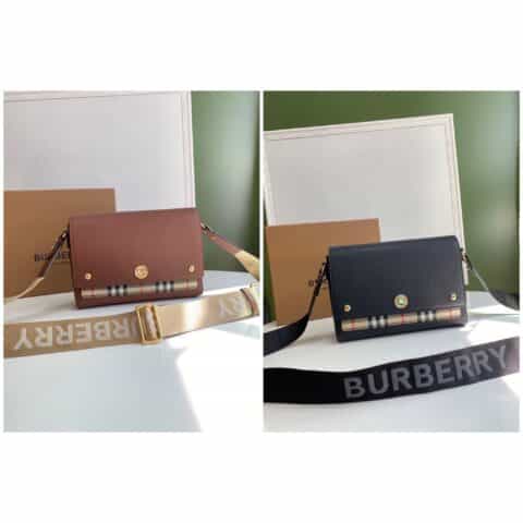 Burberry巴宝莉粒纹皮革Vintage 复古格纹斜背包