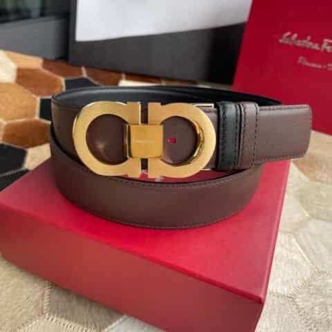 Salvatore Ferragamo菲拉格慕  (意大利)专柜精品双圈金属扣男士腰带3.5cm