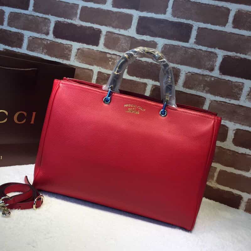 GUCCI古驰竹节包 红色大号购物袋顶级包323658