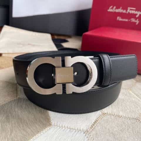 Salvatore Ferragamo菲拉格慕  (意大利)专柜精品双圈金属扣男士腰带3.5cm