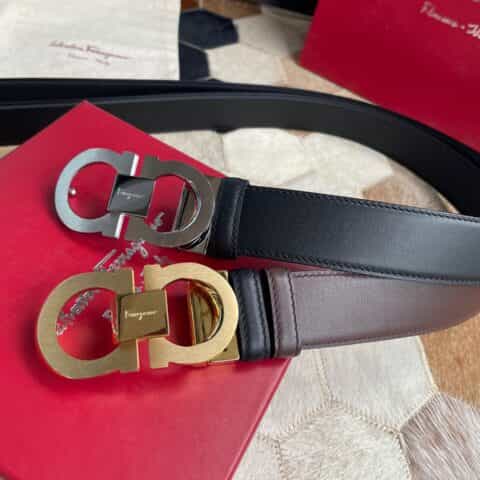 Salvatore Ferragamo菲拉格慕  (意大利)专柜精品双圈金属扣男士腰带3.5cm
