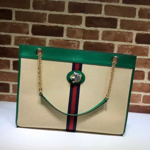 GUCCI古驰杏色帆布配皮革大号托特包537219