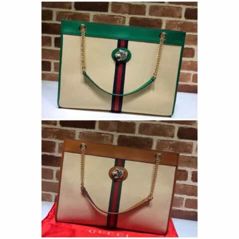 GUCCI古驰杏色帆布配皮革大号托特包537219