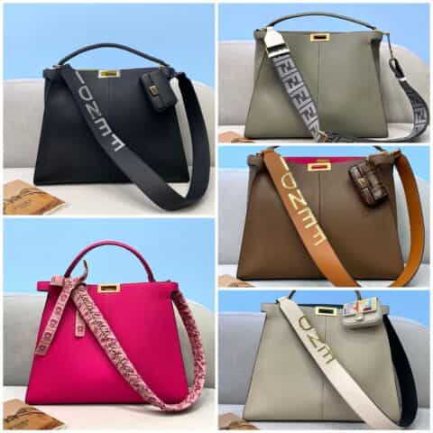 FENDI芬迪经典荔枝纹皮纯手工缝制peekaboo手袋305M