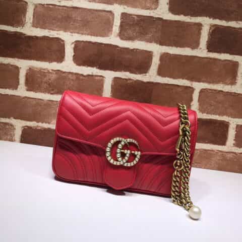 GUCCI古驰双G marmont 珍珠扣单肩斜挎包476809