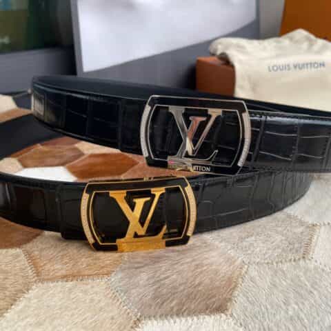 LV/路易威登    精钢字母方形树脂镶嵌钻扣40毫米进口牛皮压制鳄鱼纹腰带