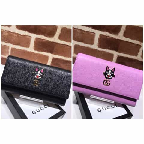 GUCCI古驰粉紫色牛皮GG钱包499324