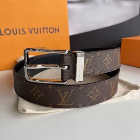 LV/路易威登   小牛皮内衬镀钯搭扣35毫米宽Damien帆布腰带