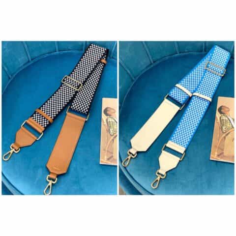 FENDI芬迪标志性字母LOGO配格子宽版肩带910