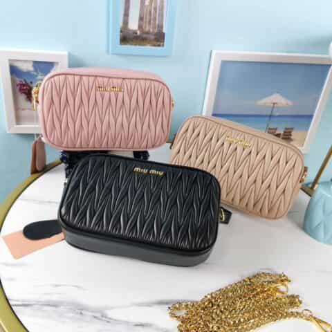 MIUMIU缪缪顶级进口小羊皮提花压纹腰包链条单肩斜挎包5BL005