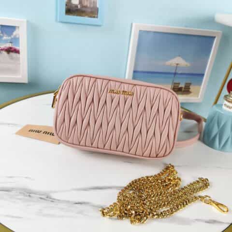 MIUMIU缪缪顶级进口小羊皮提花压纹腰包链条单肩斜挎包5BL005
