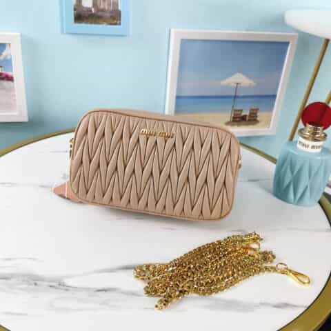 MIUMIU缪缪顶级进口小羊皮提花压纹腰包链条单肩斜挎包5BL005