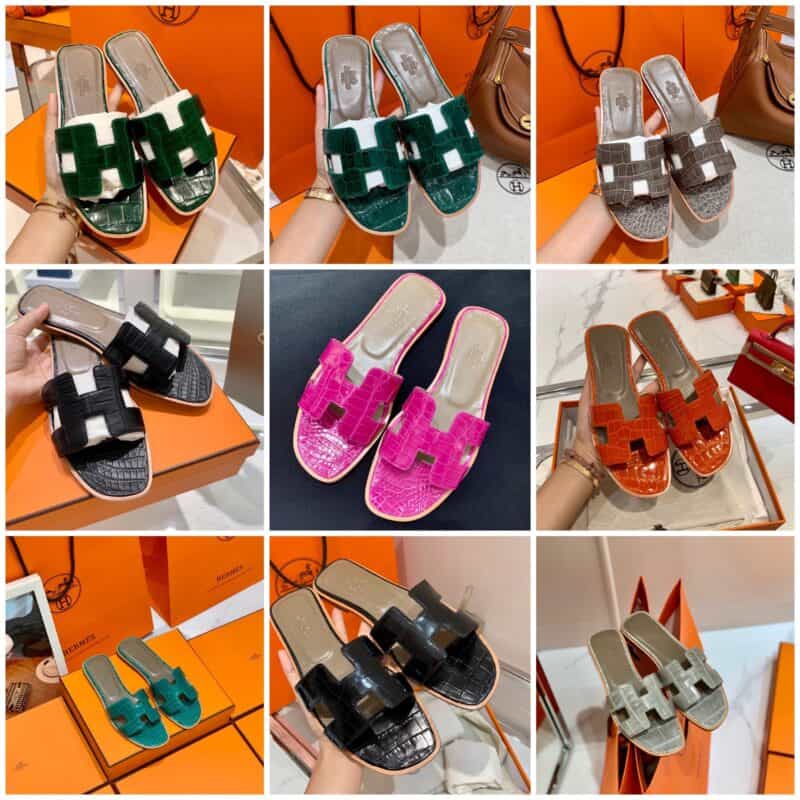 Hermes爱马仕   crocodile师傅级一对一手工制作进口亮面鳄鱼皮H 经典平拖凉鞋