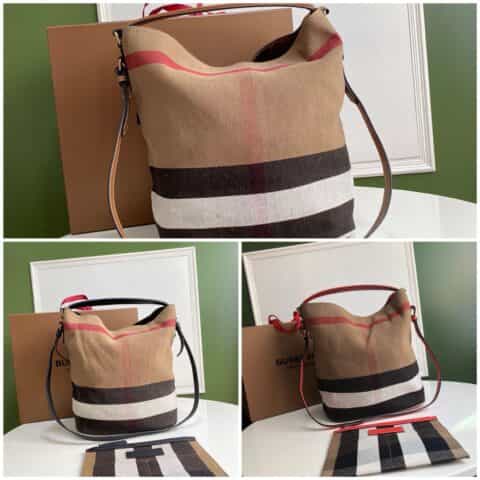 Burberry巴宝莉原单星款撞色黄麻帆布Hobo包