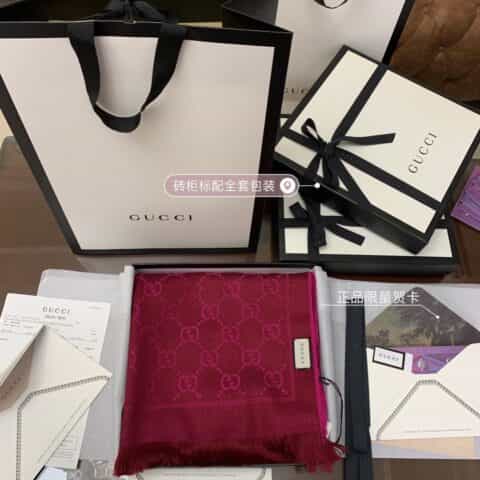 GUCCI古驰GG提花流苏饰边双面提花羊毛围巾