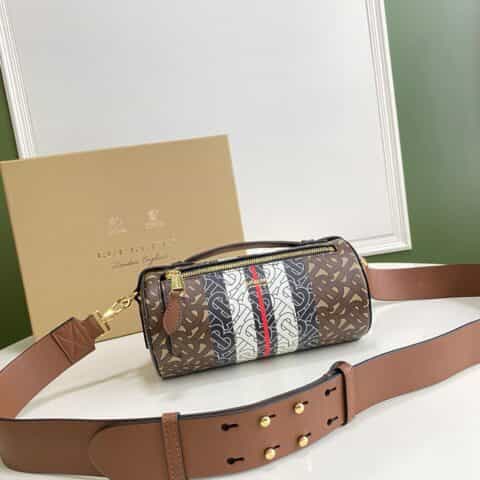 Burberry巴宝莉环保帆布材质圆柱形巴瑞尔包