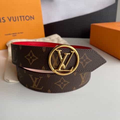 LV/路易威登   金色经典圆形LV搭扣 女士LV Circle 35毫米双面腰带
