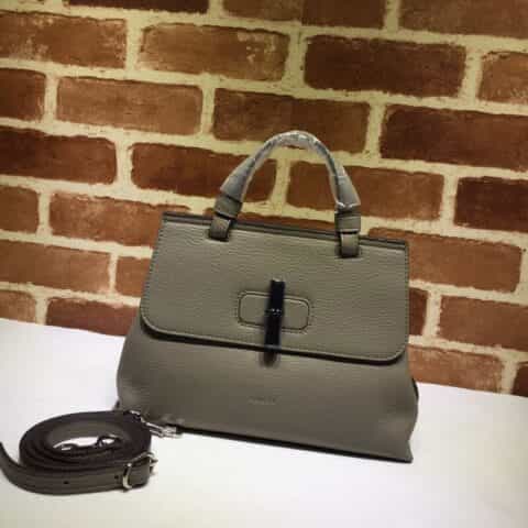 GUCCI古驰专柜最新款bamboo daily灰色原版皮手提单肩包370831