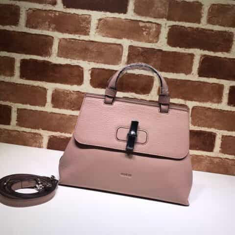 GUCCI古驰专柜最新款bamboo daily灰色原版皮手提单肩包370831