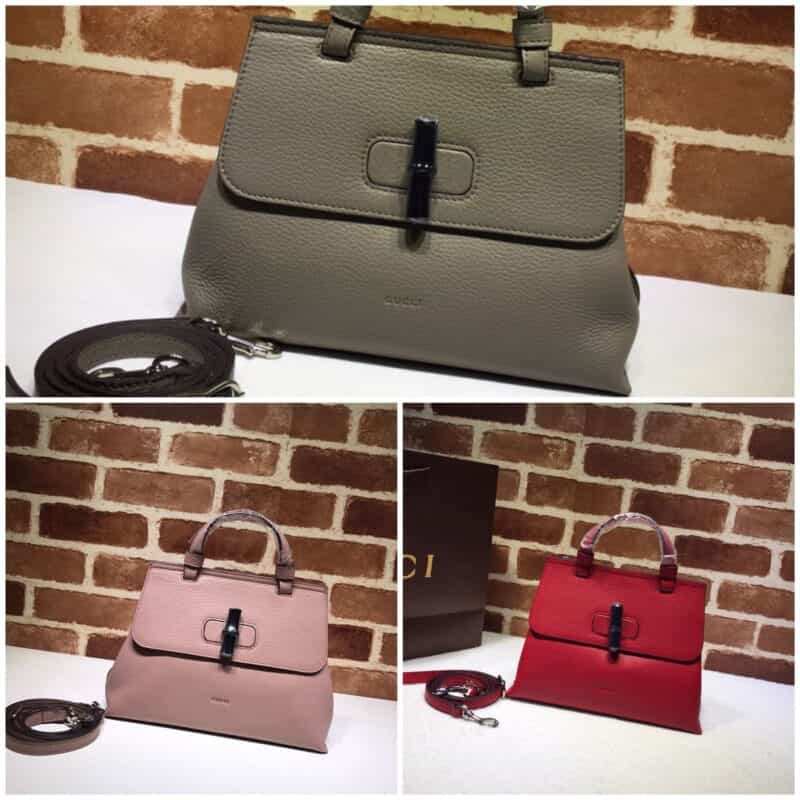 GUCCI古驰专柜最新款bamboo daily灰色原版皮手提单肩包370831