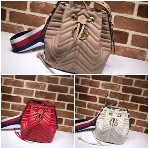GUCCI古驰GG Marmont系列绗缝皮革水桶包476674