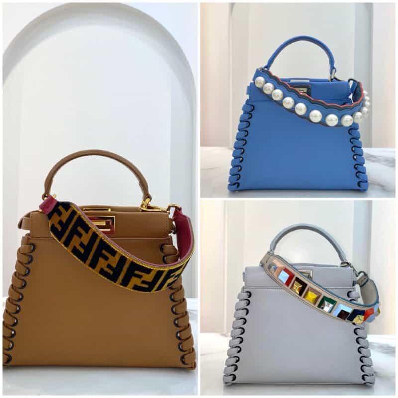 FENDI芬迪手工皮条穿孔装饰PEEAKBOO手袋6212