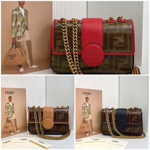 FENDI芬迪双面配色手提链条斜挎包0181AS