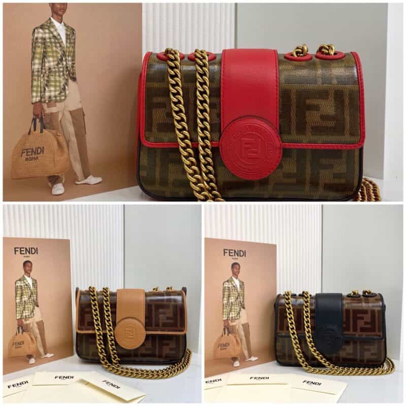 FENDI芬迪双面配色手提链条斜挎包0181AS
