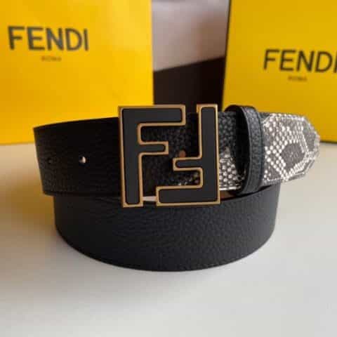FENDI芬迪   FF徽标精湛工艺金属扣头层牛皮拼接蛇皮腰带
