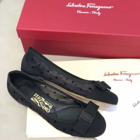 SF salvatore Ferragamo  菲拉格慕春夏新款波点网纱面圆头高跟中跟平底