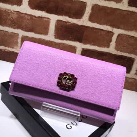 GUCCI古驰红色水晶双G装饰全皮钱夹499779