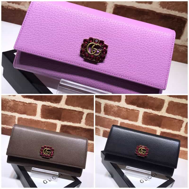 GUCCI古驰红色水晶双G装饰全皮钱夹499779