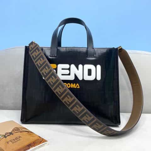 FENDI芬迪Ｆ字样立体皮块拼接图案购物袋8258AS