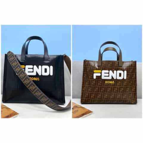 FENDI芬迪Ｆ字样立体皮块拼接图案购物袋8258AS