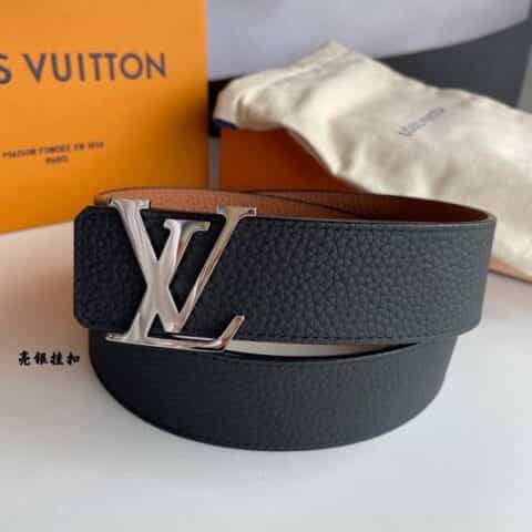 LOUIS VUITTON路易威登专柜挂扣款双面荔枝荔枝黑色/土黄腰带