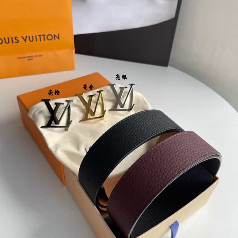 LOUIS VUITTON路易威登专柜挂扣款双面荔枝荔枝黑色/土黄腰带
