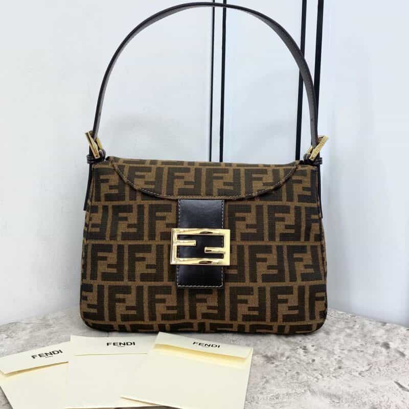 FENDI芬迪金色五金搭配复古花纹材料超火中古包0155