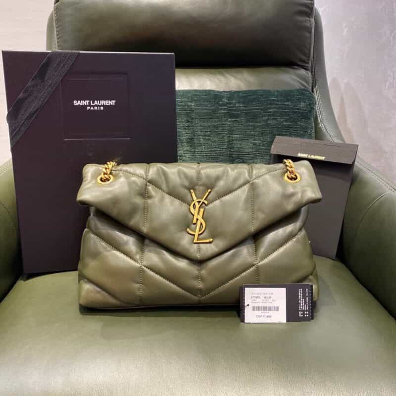 Saint laurent Ysl LouLou Puffer绗缝小羊皮包 577475橄榄绿大号