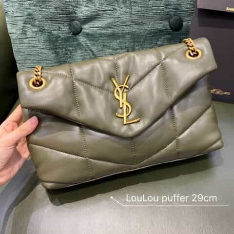 Saint laurent Ysl LouLou Puffer绗缝小羊皮包 577476橄榄绿小号