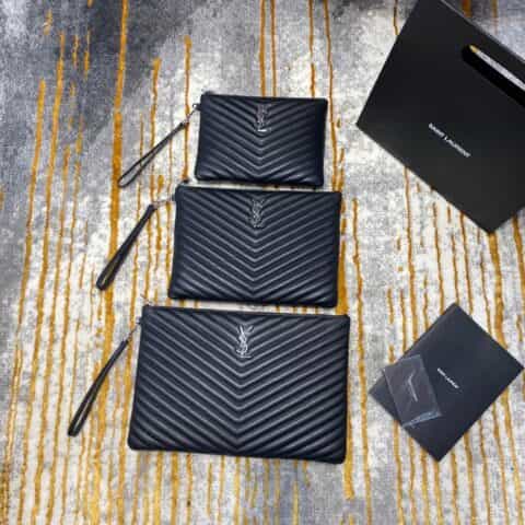Saint laurent Ysl Monogram小号手拿包 379039黑色银扣