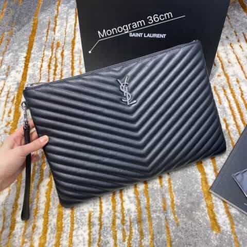 Saint laurent Ysl Monogram大号手拿包 379039黑色银扣