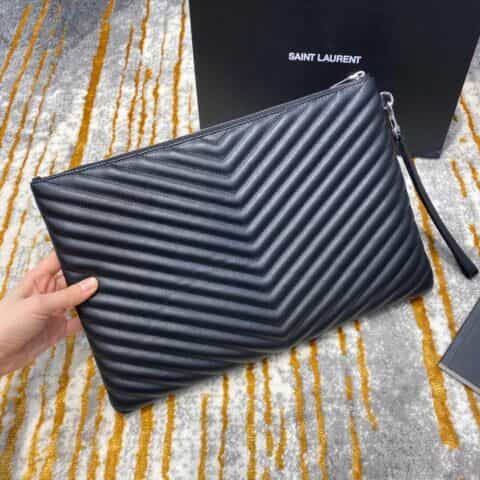Saint laurent Ysl Monogram大号手拿包 379039黑色银扣