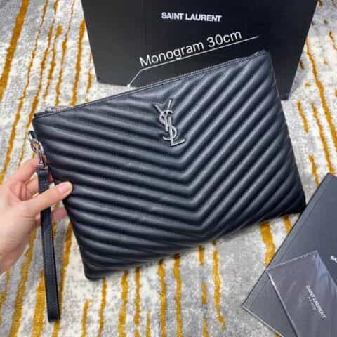 Saint laurent Ysl Monogram中号手拿包 559193黑色银扣