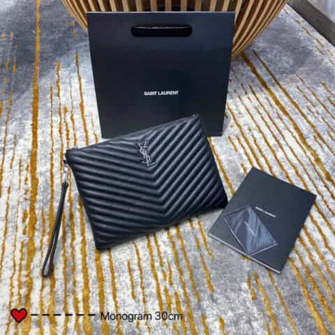 Saint laurent Ysl Monogram中号手拿包 559193黑色银扣