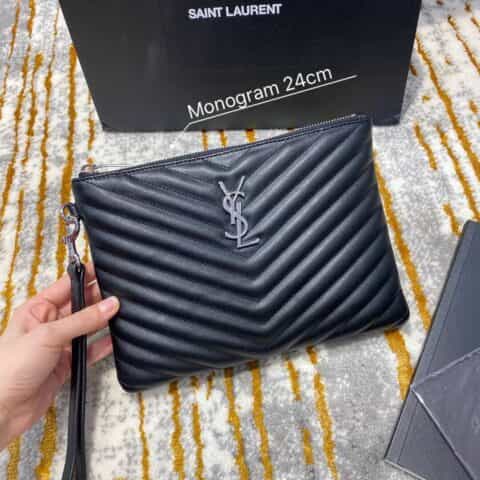 Saint laurent Ysl Monogram小号手拿包 379039黑色银扣