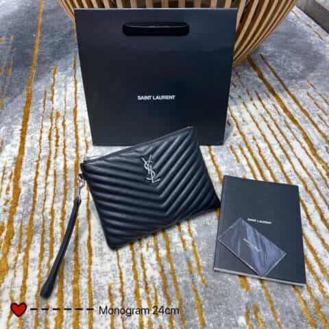 Saint laurent Ysl Monogram小号手拿包 379039黑色银扣